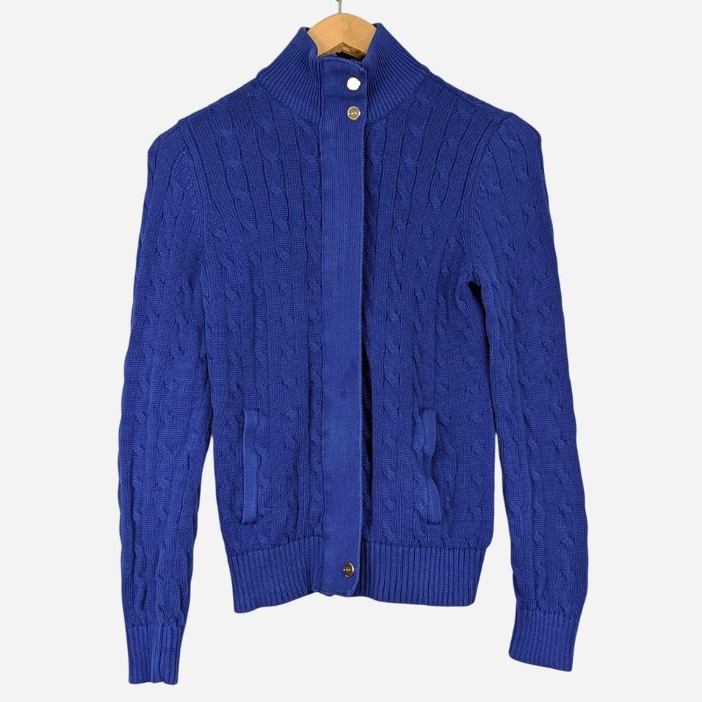 Lauren Active Ralph Lauren 90s Y2K Cobalt Cable Knit Snap Zip Cardigan Small